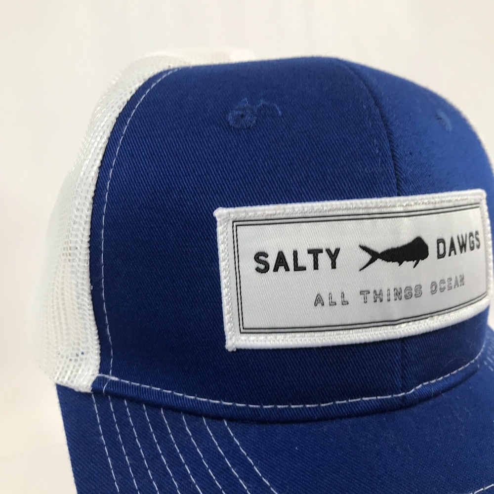 Salty Dawgs Port Authority Trucker Hat Blue White Mesh Snapback Fishing Cap Mens - Picture 7 of 16